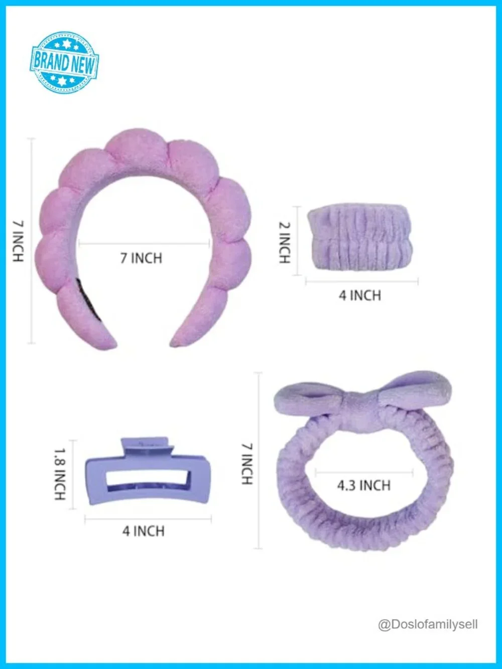 7 Piece Spa Headband and Wristband Set with Hair Clip Skincare Accessories